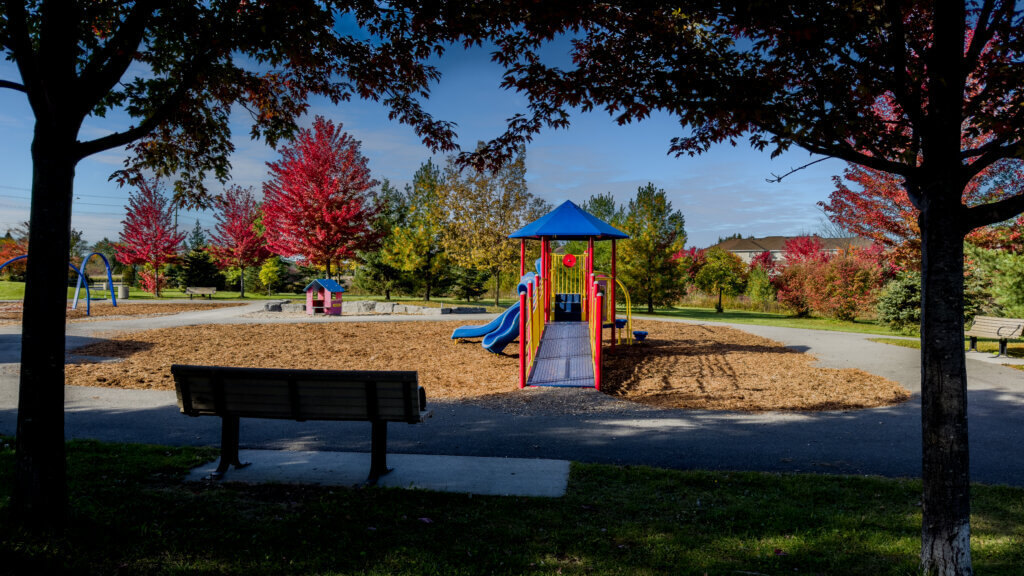 Suburban playground in Autumn on a clear morning.